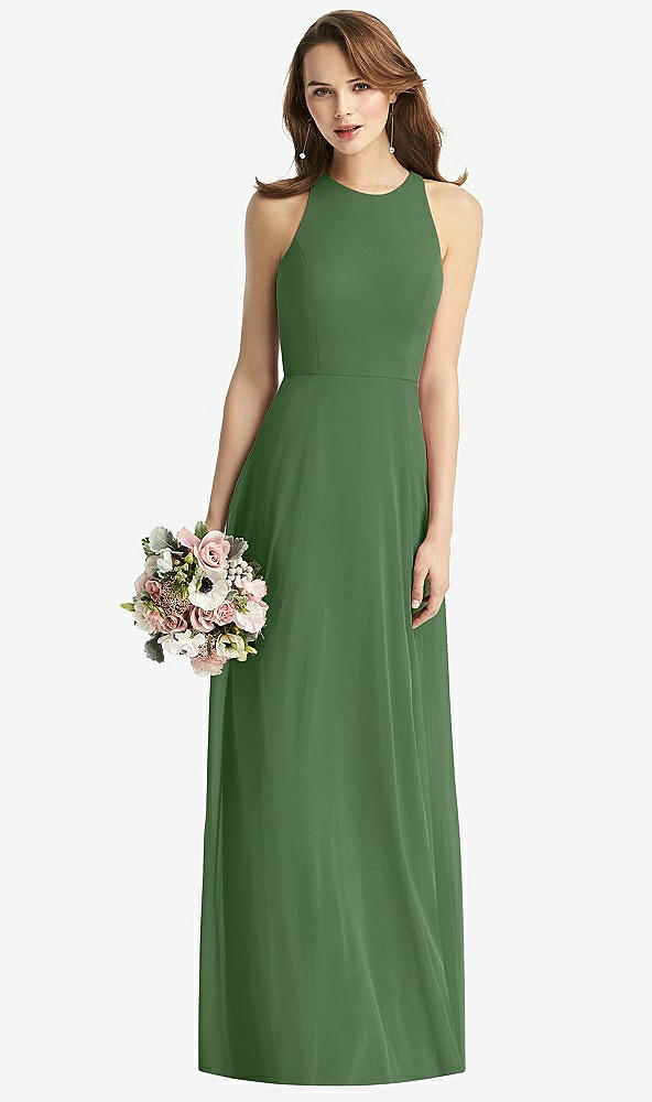 Front View - Vineyard Green Sleeveless Halter Chiffon Maxi Dress