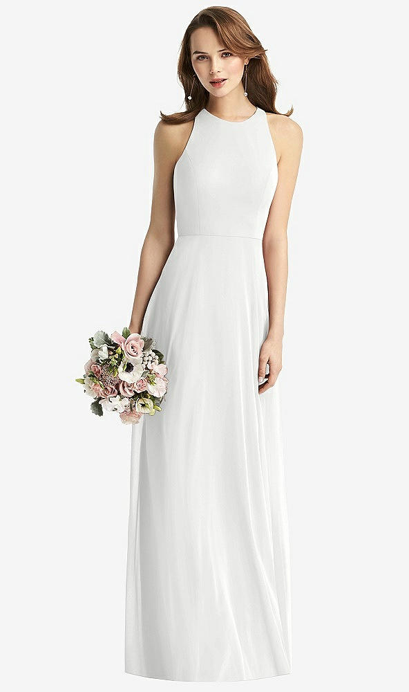 Front View - White Sleeveless Halter Chiffon Maxi Dress