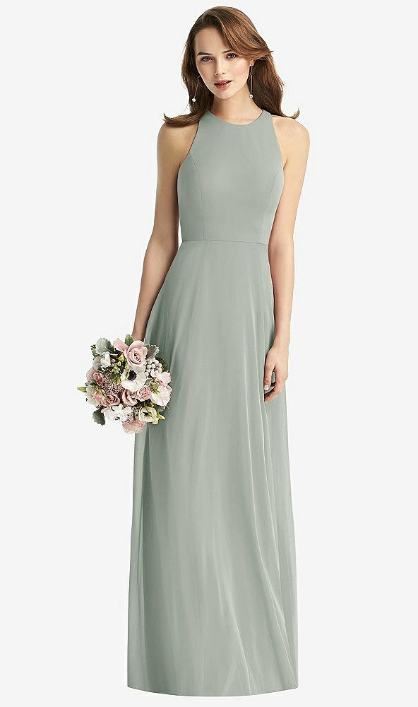 Front View - Willow Green Sleeveless Halter Chiffon Maxi Dress