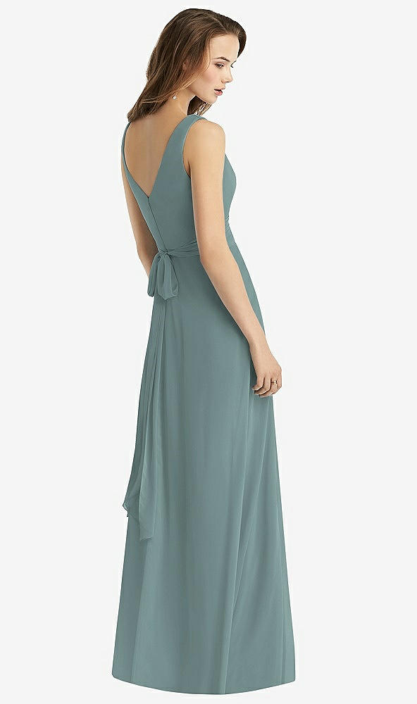 Back View - Icelandic Sleeveless V-Neck Chiffon Wrap Dress