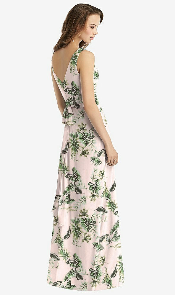 Back View - Palm Beach Print Sleeveless V-Neck Chiffon Wrap Dress