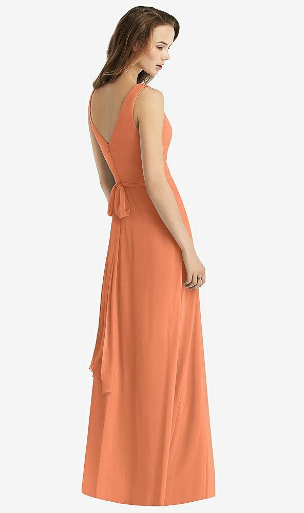 Back View - Sweet Melon Sleeveless V-Neck Chiffon Wrap Dress