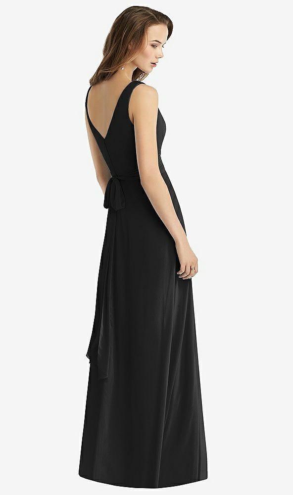 Back View - Black Sleeveless V-Neck Chiffon Wrap Dress