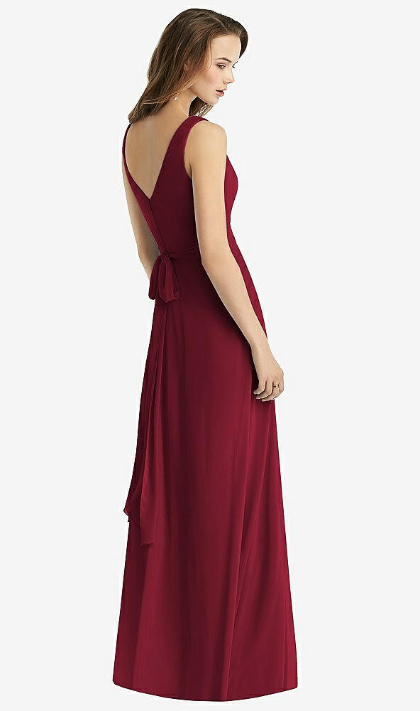 Back View - Burgundy Sleeveless V-Neck Chiffon Wrap Dress