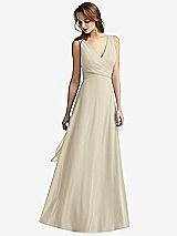 Front View Thumbnail - Champagne Sleeveless V-Neck Chiffon Wrap Dress