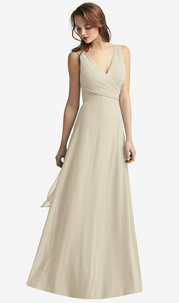 Front View - Champagne Sleeveless V-Neck Chiffon Wrap Dress