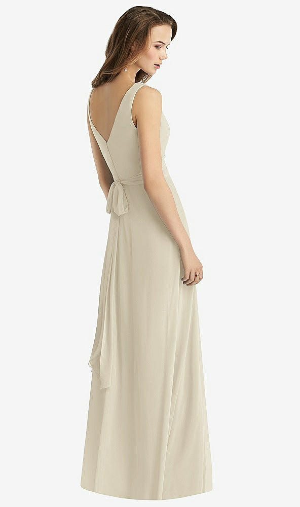 Back View - Champagne Sleeveless V-Neck Chiffon Wrap Dress