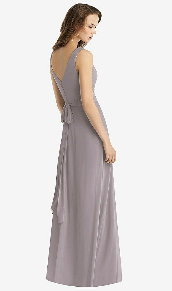 Back View - Cashmere Gray Sleeveless V-Neck Chiffon Wrap Dress