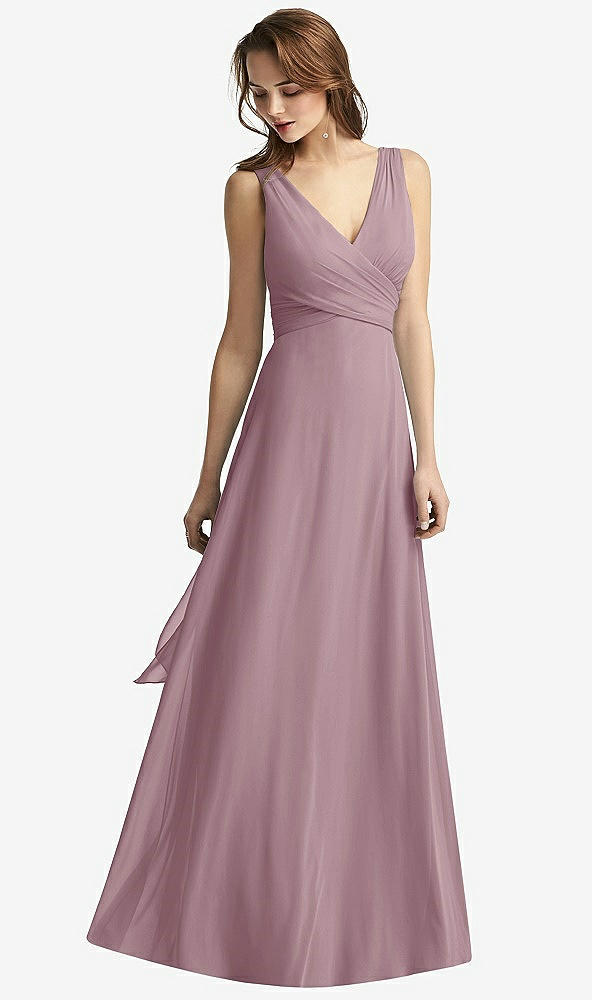 Front View - Dusty Rose Sleeveless V-Neck Chiffon Wrap Dress