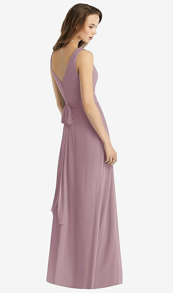 Back View - Dusty Rose Sleeveless V-Neck Chiffon Wrap Dress