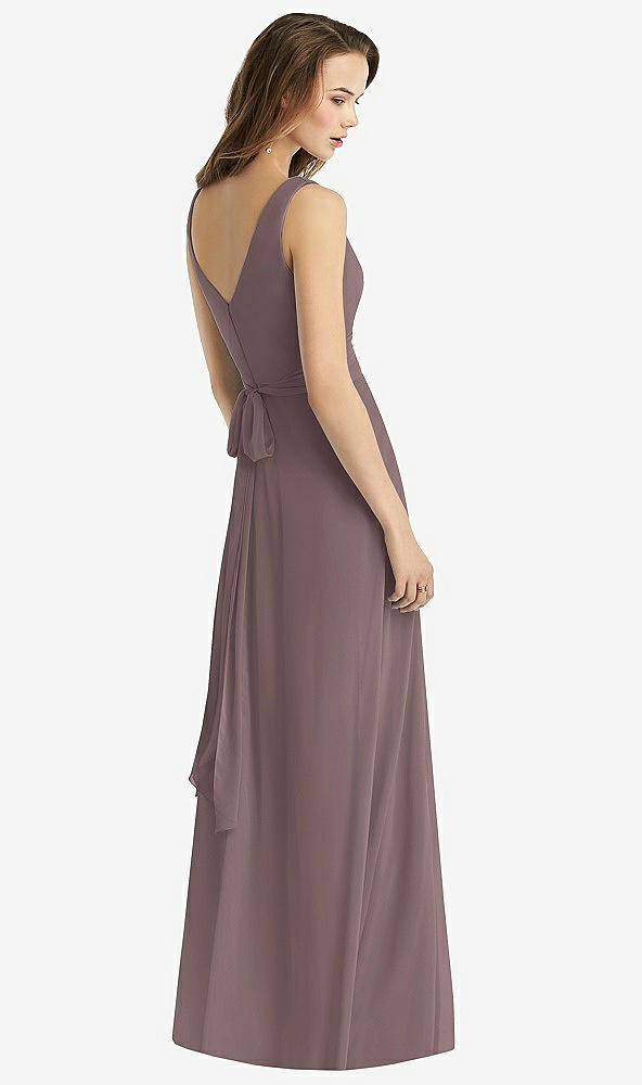 Back View - French Truffle Sleeveless V-Neck Chiffon Wrap Dress