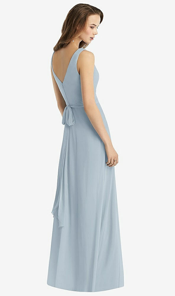 Back View - Mist Sleeveless V-Neck Chiffon Wrap Dress