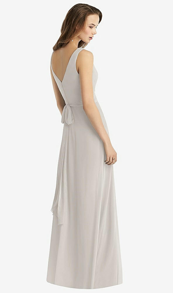 Back View - Oyster Sleeveless V-Neck Chiffon Wrap Dress