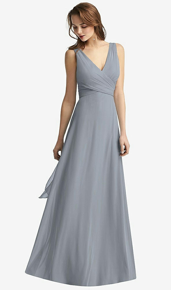 Front View - Platinum Sleeveless V-Neck Chiffon Wrap Dress