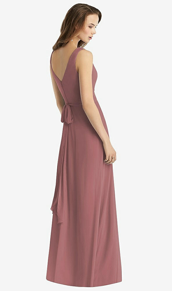 Back View - Rosewood Sleeveless V-Neck Chiffon Wrap Dress