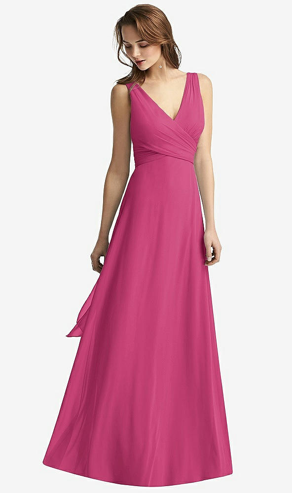 Front View - Tea Rose Sleeveless V-Neck Chiffon Wrap Dress