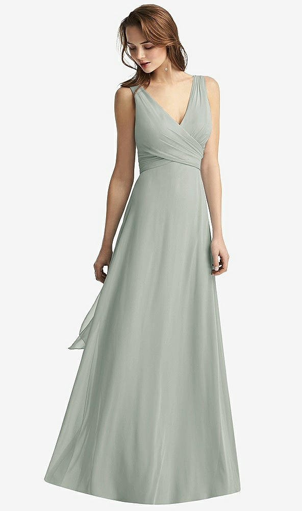 Front View - Willow Green Sleeveless V-Neck Chiffon Wrap Dress