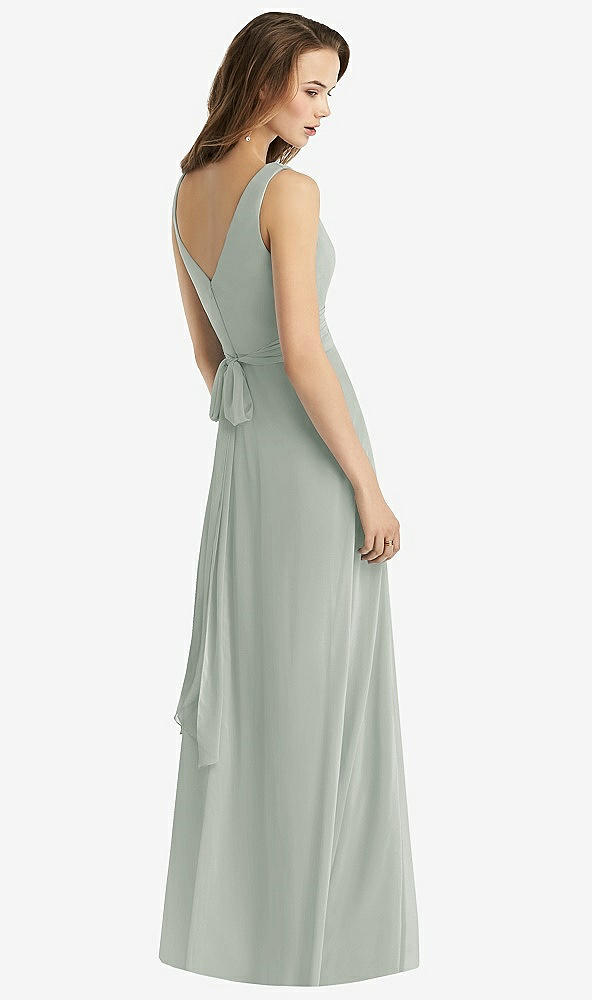 Back View - Willow Green Sleeveless V-Neck Chiffon Wrap Dress