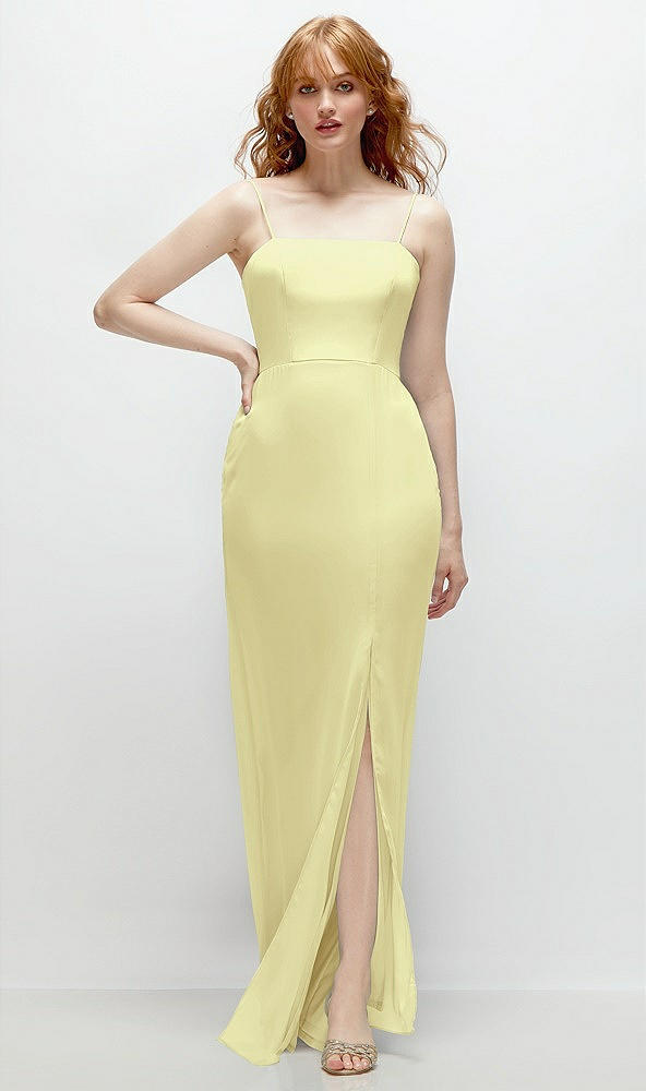 Front View - Butter Yellow Tie-Back Cutout Trumpet Gown with Front Slit