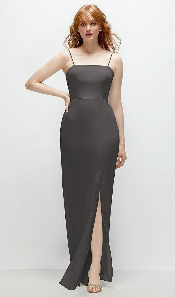 Front View - Caviar Gray Tie-Back Cutout Trumpet Gown with Front Slit