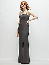 Rear View Thumbnail - Caviar Gray Tie-Back Cutout Trumpet Gown with Front Slit