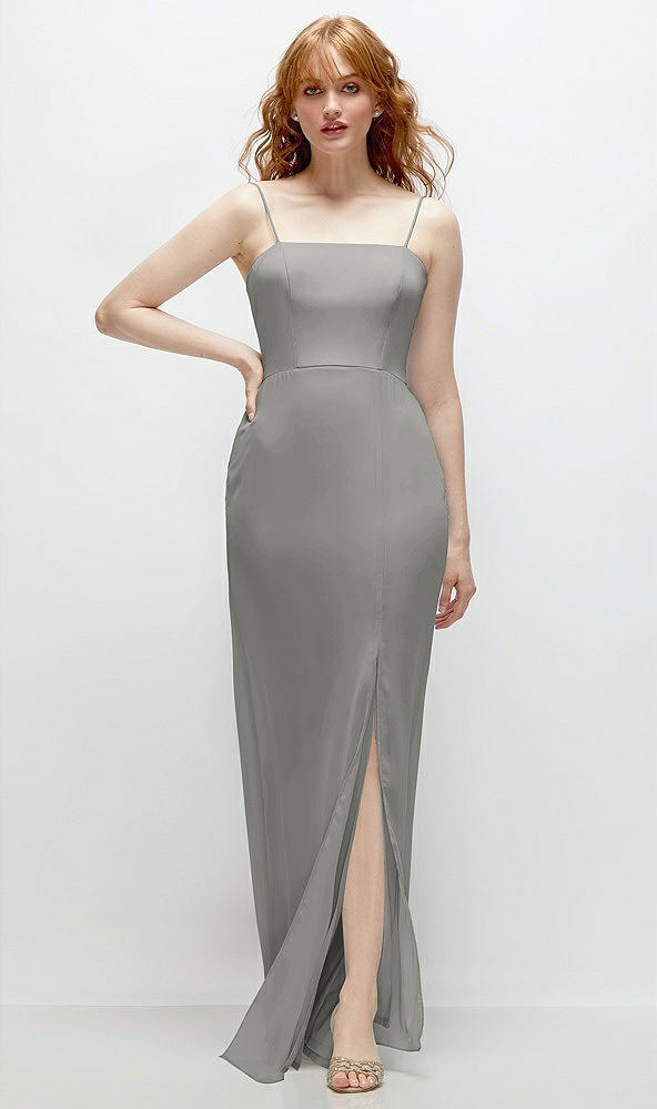 Front View - Chelsea Gray Tie-Back Cutout Trumpet Gown with Front Slit