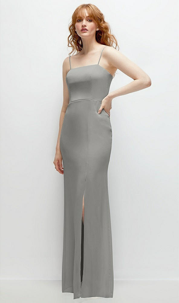 Back View - Chelsea Gray Tie-Back Cutout Trumpet Gown with Front Slit