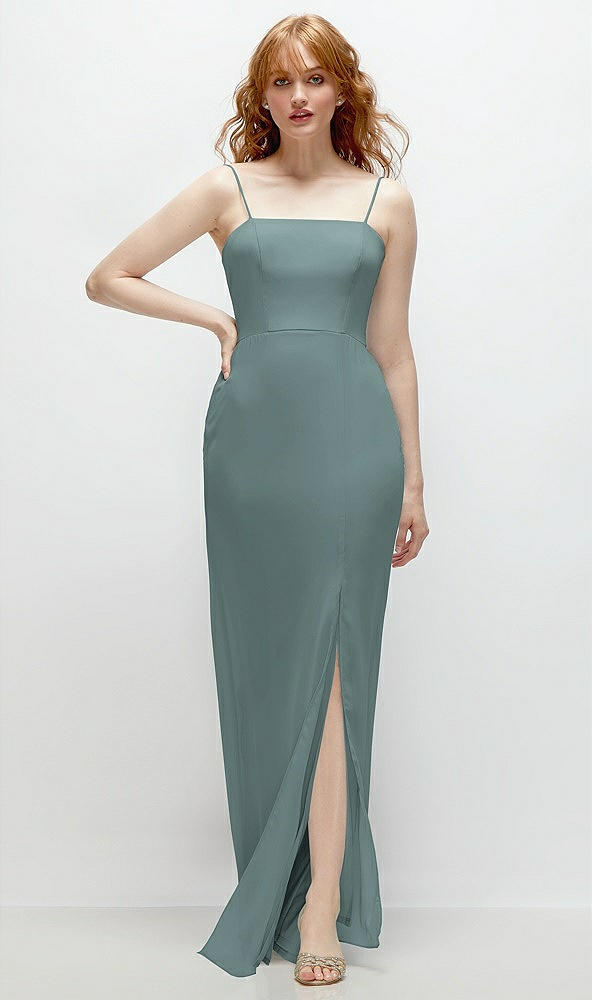 Front View - Icelandic Tie-Back Cutout Trumpet Gown with Front Slit