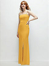 Rear View Thumbnail - NYC Yellow Tie-Back Cutout Trumpet Gown with Front Slit