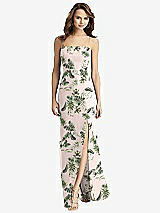 Front View Thumbnail - Palm Beach Print Tie-Back Cutout Trumpet Gown with Front Slit