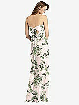 Rear View Thumbnail - Palm Beach Print Tie-Back Cutout Trumpet Gown with Front Slit