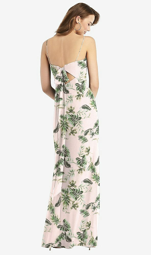 Back View - Palm Beach Print Tie-Back Cutout Trumpet Gown with Front Slit