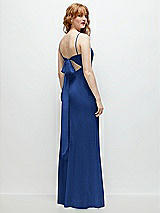 Alt View 1 Thumbnail - Classic Blue Tie-Back Cutout Trumpet Gown with Front Slit