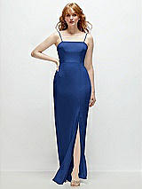 Front View Thumbnail - Classic Blue Tie-Back Cutout Trumpet Gown with Front Slit