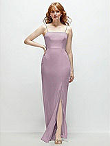 Front View Thumbnail - Suede Rose Tie-Back Cutout Trumpet Gown with Front Slit