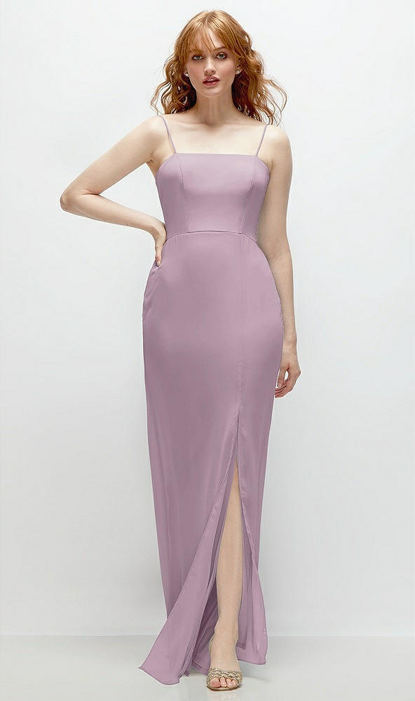 Front View - Suede Rose Tie-Back Cutout Trumpet Gown with Front Slit