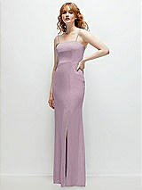 Rear View Thumbnail - Suede Rose Tie-Back Cutout Trumpet Gown with Front Slit