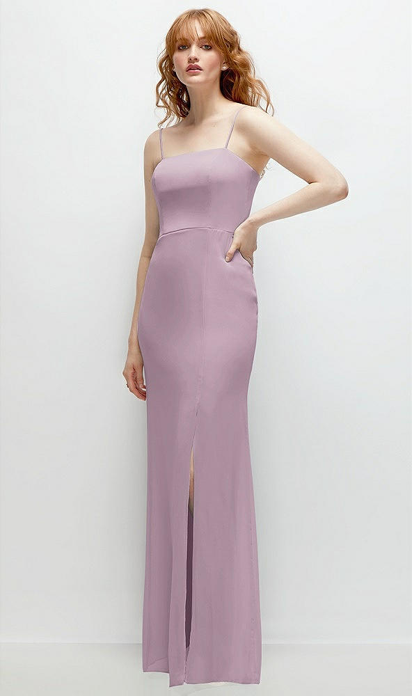 Back View - Suede Rose Tie-Back Cutout Trumpet Gown with Front Slit