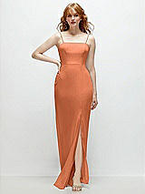 Front View Thumbnail - Sweet Melon Tie-Back Cutout Trumpet Gown with Front Slit