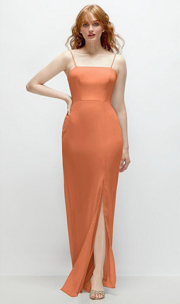 Front View - Sweet Melon Tie-Back Cutout Trumpet Gown with Front Slit