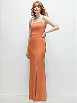 Rear View Thumbnail - Sweet Melon Tie-Back Cutout Trumpet Gown with Front Slit