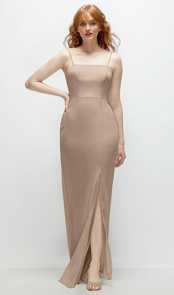 Front View - Topaz Tie-Back Cutout Trumpet Gown with Front Slit