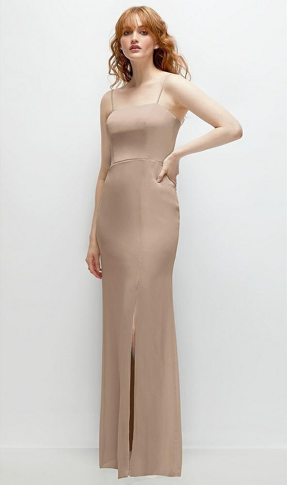 Back View - Topaz Tie-Back Cutout Trumpet Gown with Front Slit