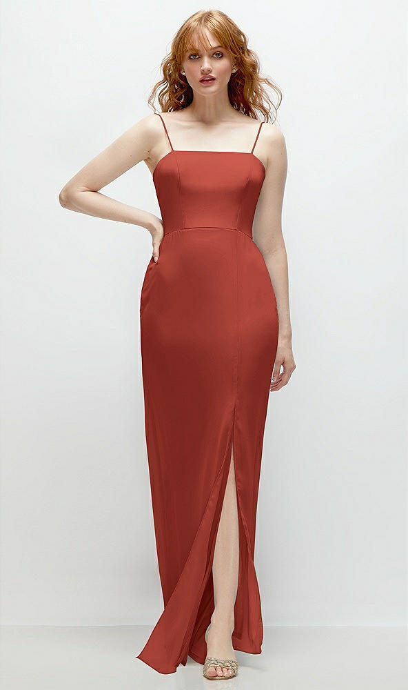 Front View - Amber Sunset Tie-Back Cutout Trumpet Gown with Front Slit