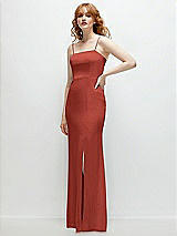 Rear View Thumbnail - Amber Sunset Tie-Back Cutout Trumpet Gown with Front Slit