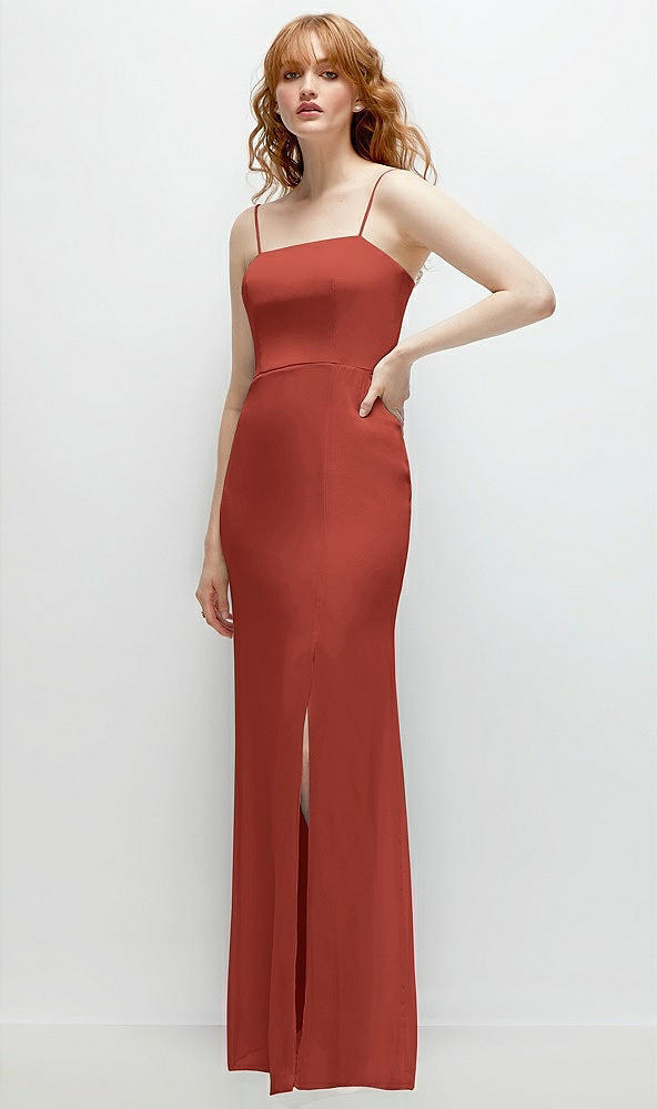 Back View - Amber Sunset Tie-Back Cutout Trumpet Gown with Front Slit