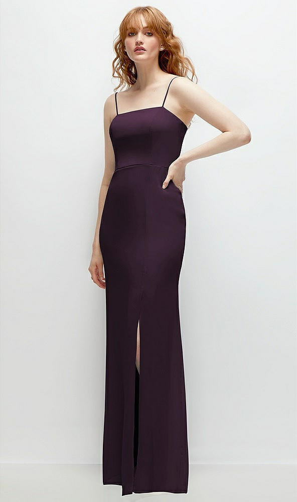 Back View - Aubergine Tie-Back Cutout Trumpet Gown with Front Slit