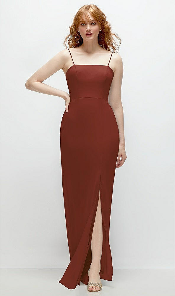 Front View - Auburn Moon Tie-Back Cutout Trumpet Gown with Front Slit