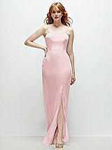 Front View Thumbnail - Ballet Pink Tie-Back Cutout Trumpet Gown with Front Slit