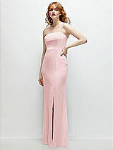 Rear View Thumbnail - Ballet Pink Tie-Back Cutout Trumpet Gown with Front Slit